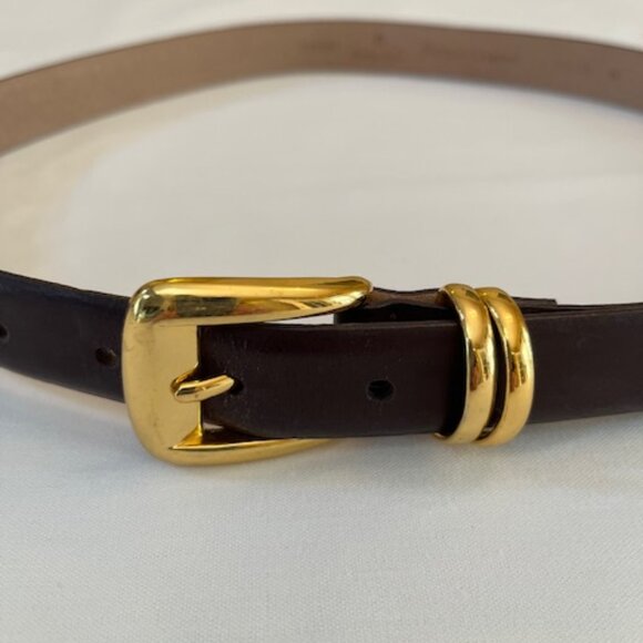 ETIENNE AIGNER | Brown Leather belt Gold-tone Buckle and Logo-Like NEW - Picture 2 of 11
